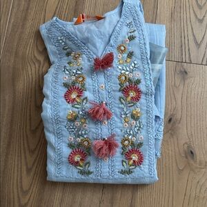 NWOT Embroidered Light Blue Kurta Set